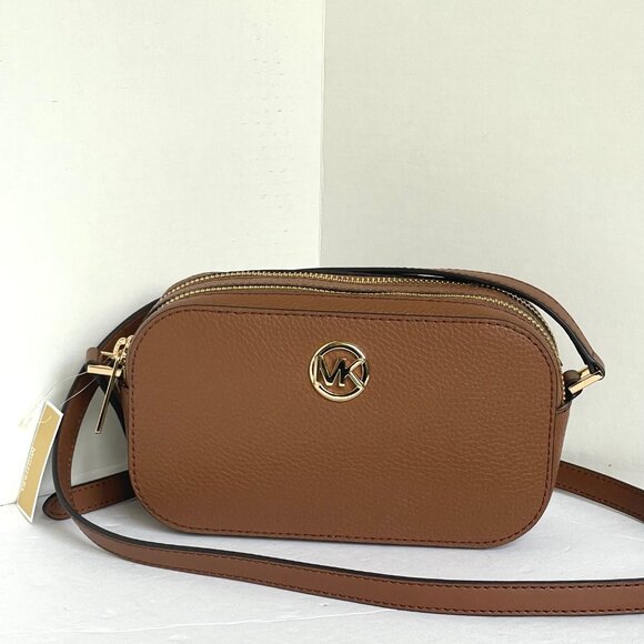 Michael Kors Fulton Small Double Zip Leather Crossbody Bag Brown - Picture 3 of 13